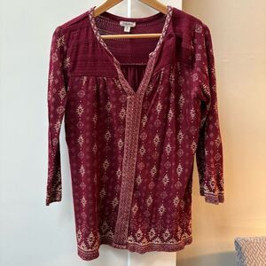 Lucky Brand Boho Knit Tunic Top in Burgundy – Size M